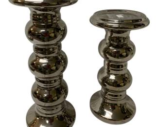 186 - 2 Silver Toned Candle Holders - 12 x 5