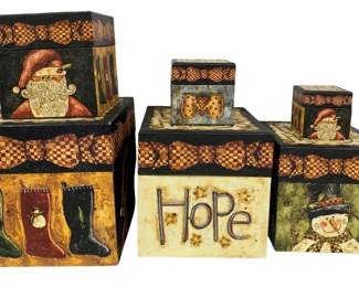 949 - 6 Assorted Holiday Boxes (Description): 9 x 9 x 9 - largest one is torn at corner