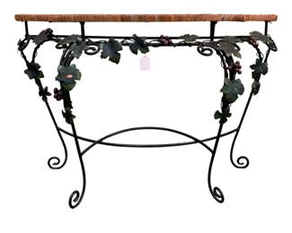 772 - Wrought Iron/Wicker Grape Leaf Table (Description): 29.5 x 16 x 44