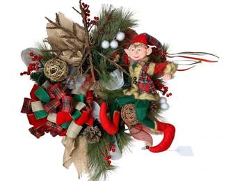 899 - Handcrafted Christmas Lighted Elf Wreath (Description): 27 x 27 Used as is electric/electronic/mechanical item. No guarantee all components, untested.