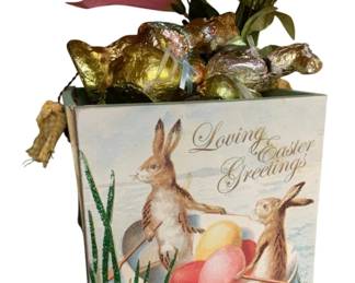 1253 - Lot of Easter Items in Painted Wood box