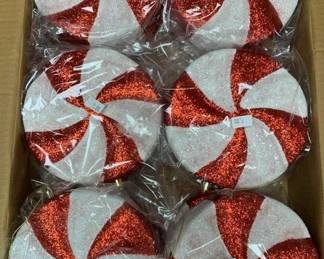 1001 - 12 Peppermint Candy Ornaments - 6" round