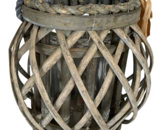 468 - Rustic Wicker Lattice Candle Lantern (Description): 8 x 8