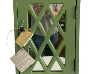 434 - Mirrored Door Small Painted Stand / Cabinet (Description): 25 x 15 x 15