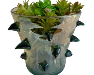 369 - Glass Spiked Vase w/ Succulents - 8.5 x 9
