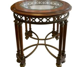 358 - Wood/Glass Round Table - 24 x 24