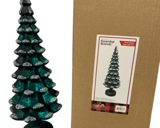1094 - Forest Green Glass LED Tree - 5 x 5 x 14.5 (Description): Used as is electric/electronic/mechanical item. No guarantee all components, untested.