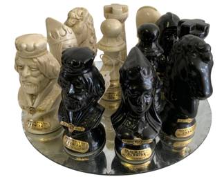 459 - Assorted 2oz Chess Pieces on glass tray, 12pcs (Description): 2.5" - 3" tall