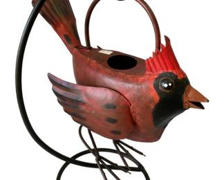 74 - Metal Cardinal Watering Can w/ Stand - 11 x 12 x 5