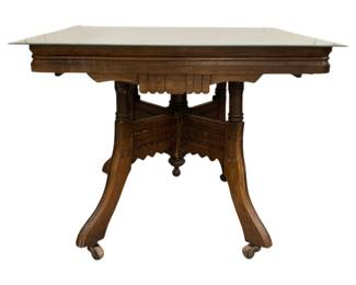 1415 - Victorian Wood Base w/ Mirror Top Table (Description): Rolls 19 x 20 x 25
