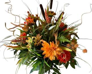 78 - Handcrafted Faux Fall Flower Arrangement - 24 x 24 (Description): w/ Metal Pot