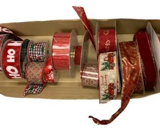 1226 - Box Lot of Assorted Holiday Ribbon (Description): Ho Ho Ho