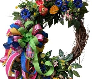 713 - Handcrafted Floral Spring Wreath - 30 x 24