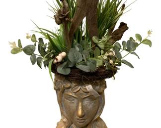 157 - Handcrafted Head Vase w/ Faux Flowers (Description): 26 x 16 x 16
