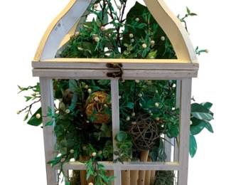 303 - Wood Lantern w/ Greenery - 28 x 11 x 11