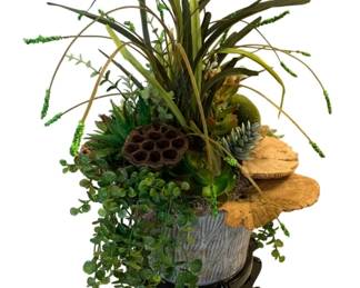 156 - Handcrafted Artificial Garden in Vase w/ Stand (Description): 21 x 12.5 x 12