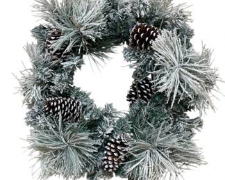 1020 - Flocked Pinecone Wreath - 24" - w/ lights (Description): Used as is electric/electronic/mechanical item. No guarantee all components, untested.