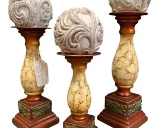 746 - 3 Candleholders w/ Balls - 16" Tall