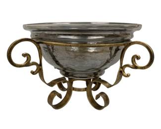 956 - Centerpiece Fluted Glass Bowl w/ Ornate Stand (Description): 10.5 x 20 x 20
