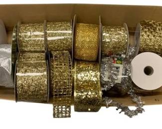 1230 - Box Lot of Assorted Gold Ribbon