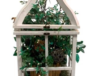 293 - Wood Lantern w/ Greenery & More - 48 x 10.5 x 10.5
