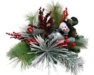 918 - Handcrafted Christmas Snowman Candle Ring (Description): Arrangement - 25 x 25 x 17
