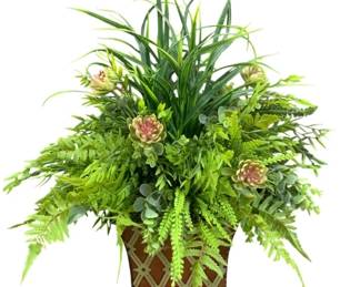 741 - Faux Floral Arrangement in Metal Planter - 26 x 24