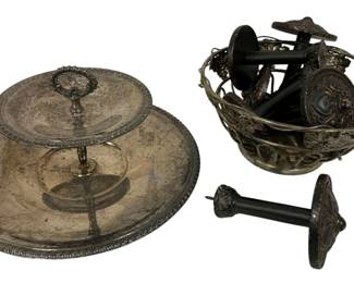 1423 - Assorted Items (Description): Basket is Godinger Silver Co Brand. Serving Platter is 7 x 12 Round