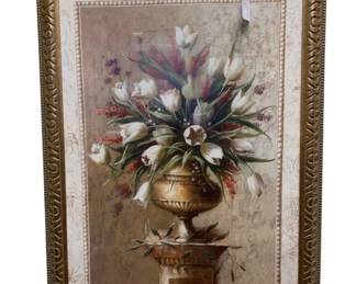 712 - Framed Floral Print - Signed - 28 x 33.5