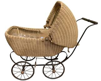 740 - Vintage Wicker Baby Carriage - 33 x 40 x 19
