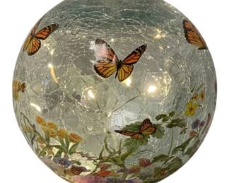 612 - Light Up Glass Deco Ball - 6 x 6 (Description): butterflies & Flowers Used as is electric/electronic/mechanical item. No guarantee all components, untested.