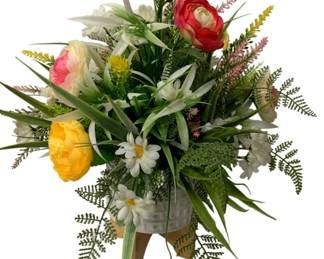 252 - Handcrafted Floral Arrangement in Planter w/ Stand (Description): 17 x 17 x 17
