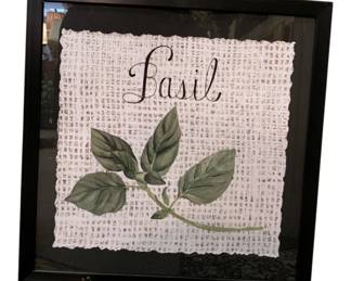 778 - Framed Basil Herb on Burlap Paper - 22 x 22 x 2