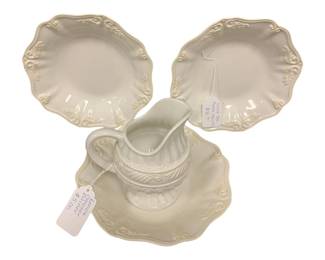 1387 - 3 Lenox Bowls & Creamer (Description): Bowls-10 Inches Round Gravy Boat - 7 Inches Tall