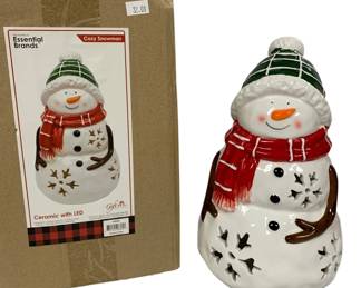 1096 - Cozy Snowman Ceramic LED in Box - 6 x 6 x 10 (Description): Used as is electric/electronic/mechanical item. No guarantee all components, untested.