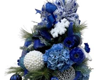 922 - Handcrafted Faux Flowers in Blue & White Planter (Description): Lighted - 46 x 21 x 17 Used as is electric/electronic/mechanical item. No guarantee all components, untested.