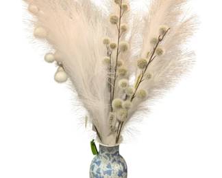 796 - Blue & White Vase w/ Feathers - 36 x 8 (Description): As Is/Chipped
