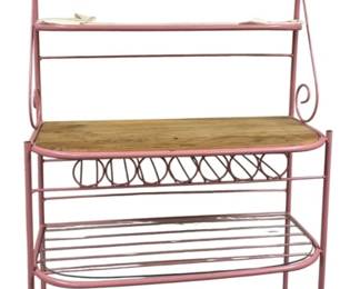 1050 - Vintage Baker's Rack - 71 x 38 x 16.5 (Description): Pink Painted Metal Glass/Wood