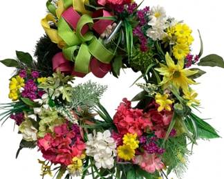 907 - Handcrafted Spring Floral Wreath - 25 x 26