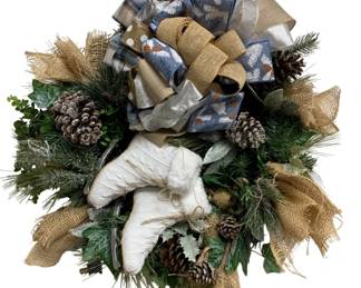 929 - Handcrafted Lighted Winter Themed Wreath - 26 x 26 (Description): Used as is electric/electronic/mechanical item. No guarantee all components, untested.