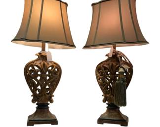 158 - 2 Tabletop Lamps - 34" Tall (Description): Used as is electric/electronic/mechanical item. No guarantee all components, untested.