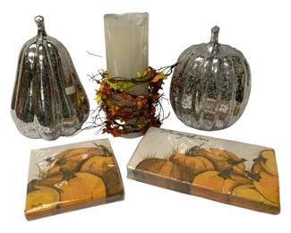 196 - Assorted Fall Decor (Description): Pumpkins are illuminated Used as is electric/electronic/mechanical item. No guarantee all components, untested.