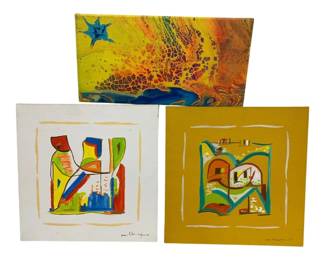 1329 - 3 Canvas Wall Art - 2 Signed - 12 x 12