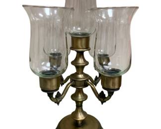 1284 - Brass & Glass Globe Candlestick Holder - 17 x 12