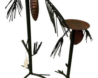 613 - Decorative Metal Pinecone Candle Stick Holders (Description): 16" tall
