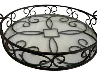 451 - Deco Metal Tray w/ glass insert (Description): 3.5 x 18 x 14