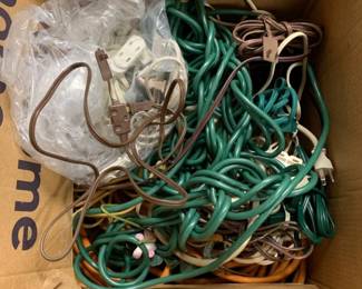 1102 - Assorted Box of Drop Cords & Utility Cords (Description): Used as is electric/electronic/mechanical item. No guarantee all components, untested.