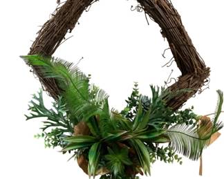887 - Asymmetrical Grapevine Wreath w/ Faux Greenery
