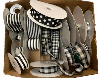 1224 - Box Lot of Black & White Ribbon