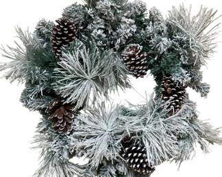 1018 - Flocked Pinecone Wreath - 24" - w/ lights (Description): Used as is electric/electronic/mechanical item. No guarantee all components, untested.